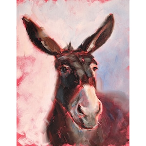 Donkey painting, Original farm animal wall art on canvas panel 14 by 11&quot;, Donkey portrait by Iryna Khort