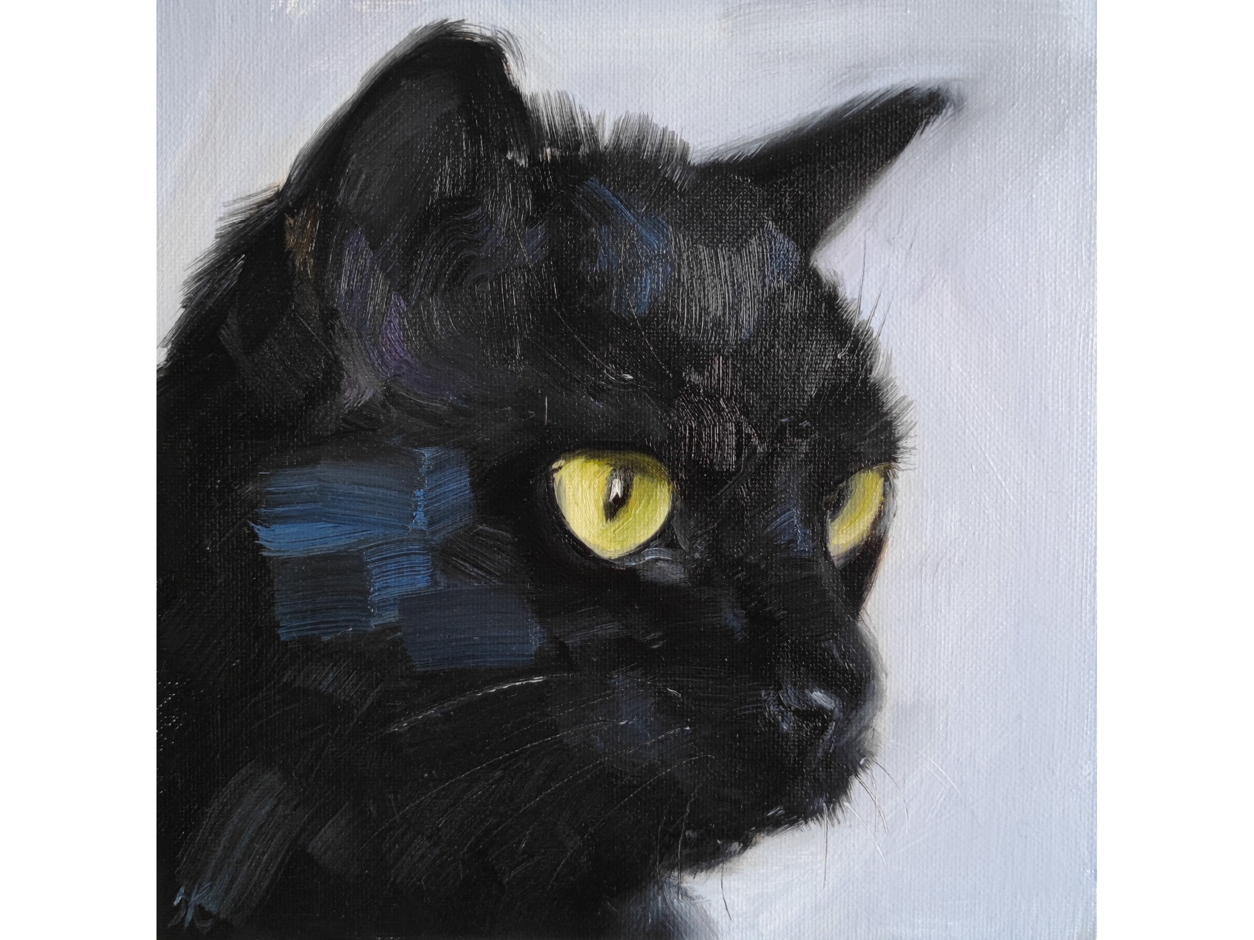 Blackcat49. Black Cat Painting, Black Cat Oil Painting, Original Black
