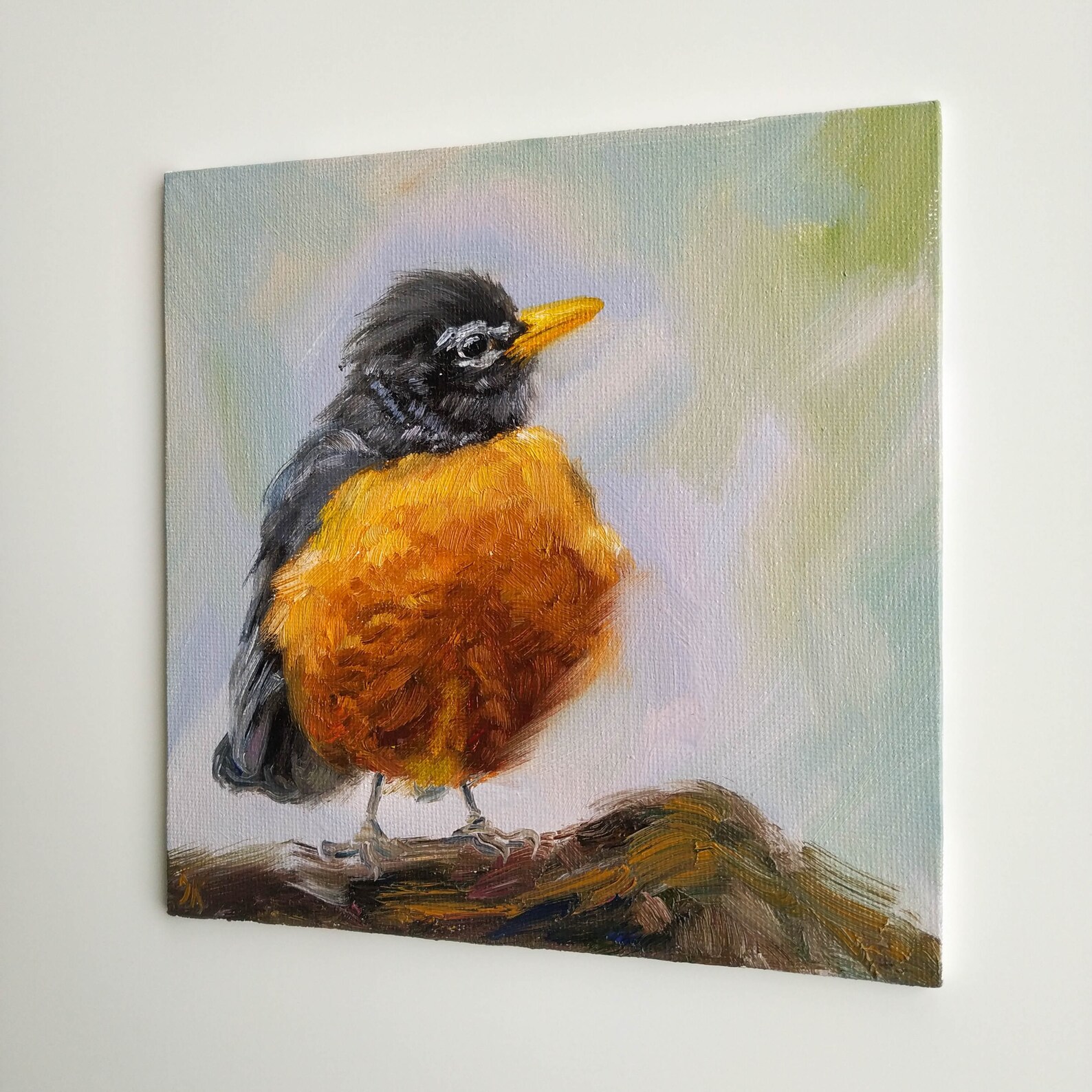 American Robin Painting Original Bird Oil Wall Art on Canvas Etsy UK