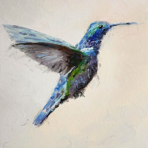 Hummingbird painting, Original bird wall art 12 by 12&quot;, Flying hummingbird artwork by Iryna Khort