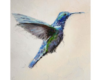 Hummingbird painting, Original bird wall art 12 by 12", Flying hummingbird artwork by Iryna Khort