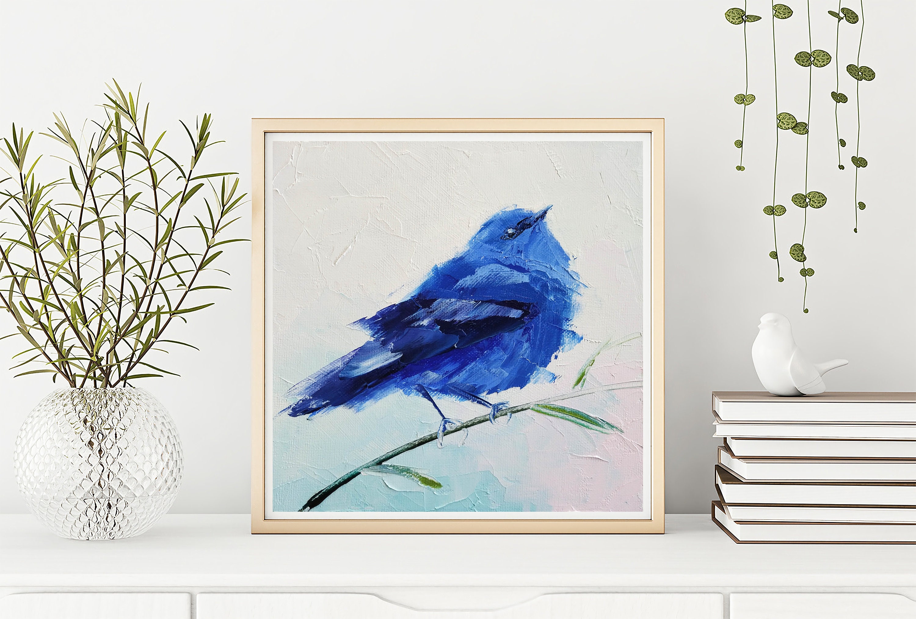 Blue bird painting Original small wall art on canvas 8 by Etsy