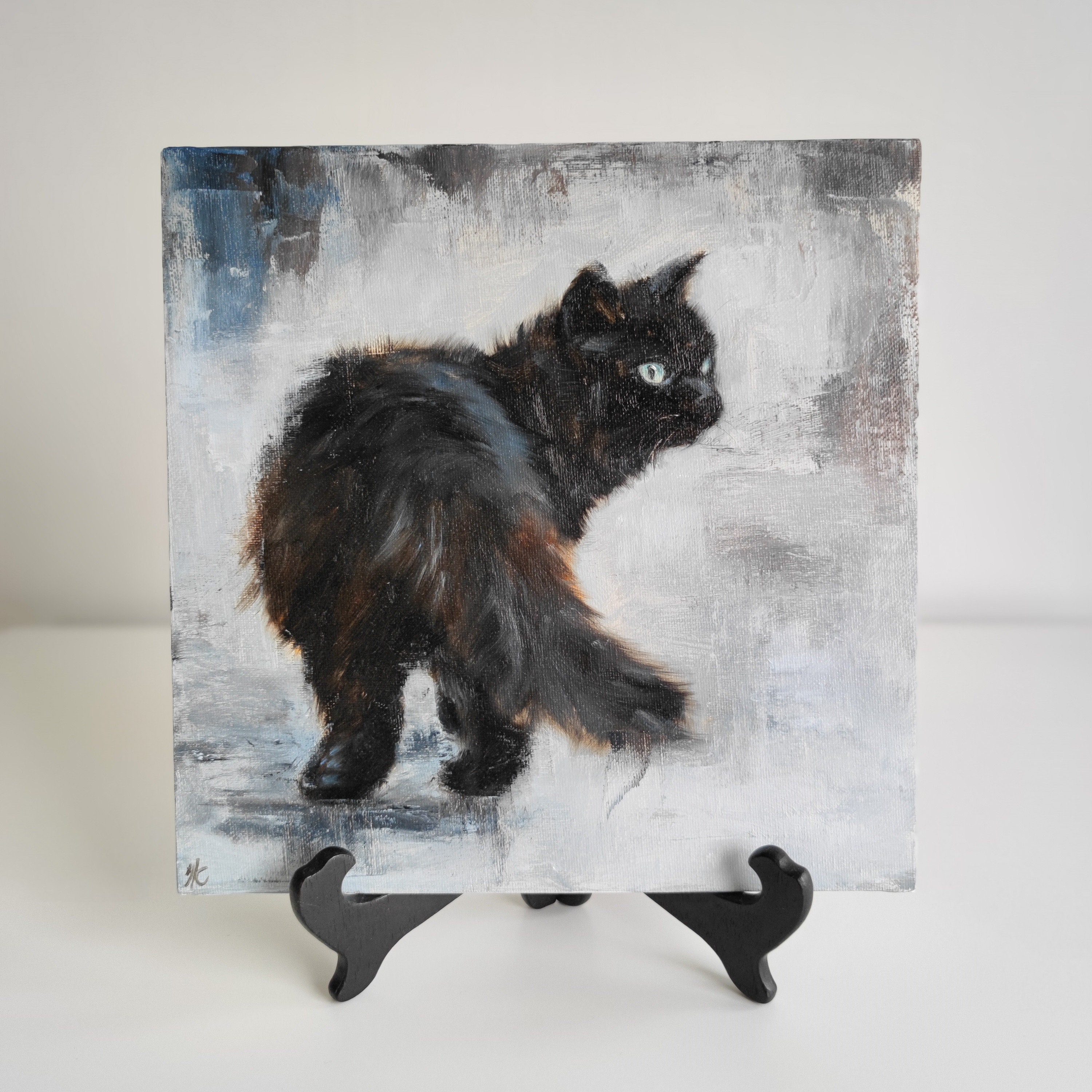 Black Cat Painting Original Animal Art on Canvas 10 by - Etsy