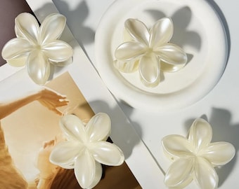 Hawaiiana Plumaria Simple flower Hair clips, Ponytail Buns Shark Clip