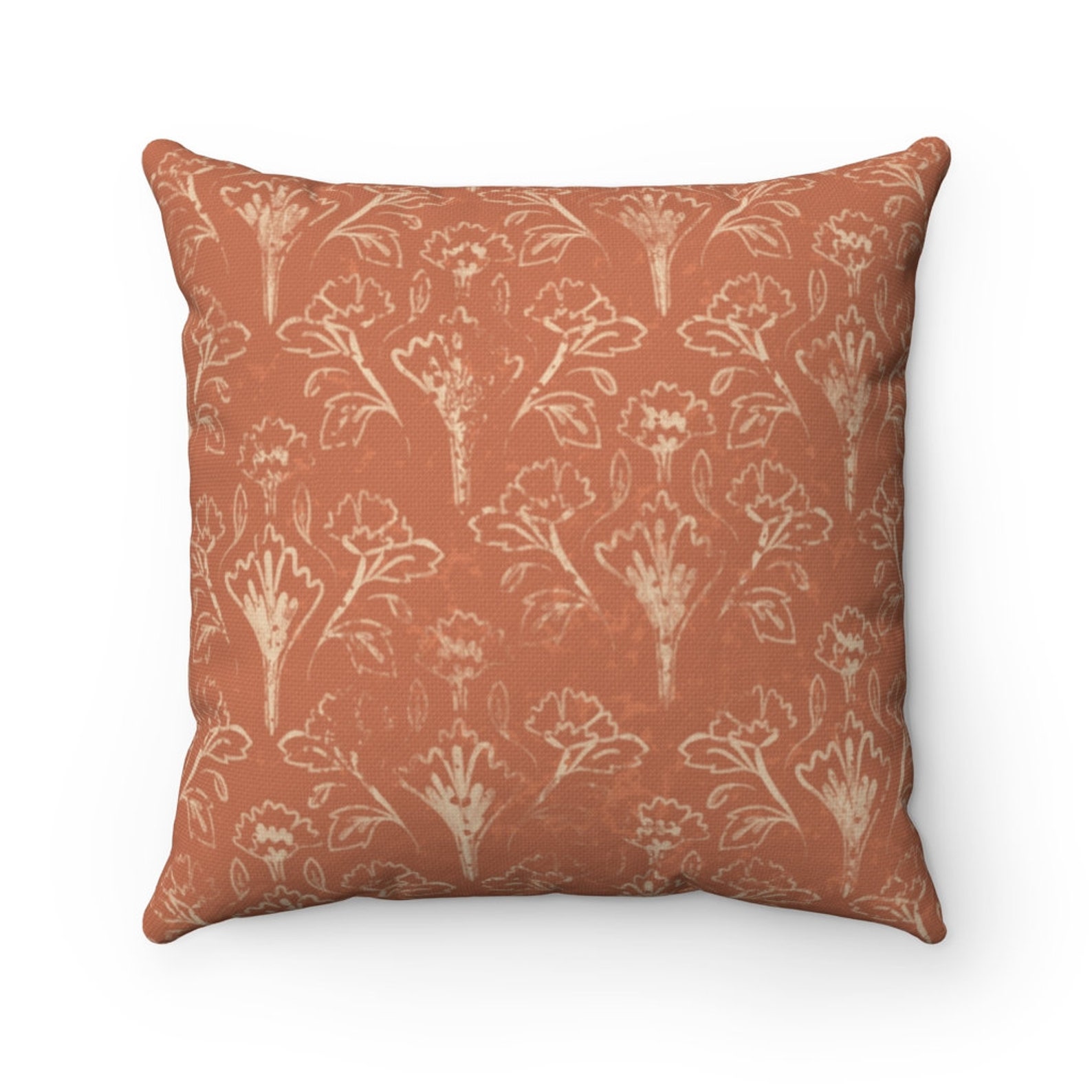 Rust Floral Pillow Rust Cushion Cover Etsy