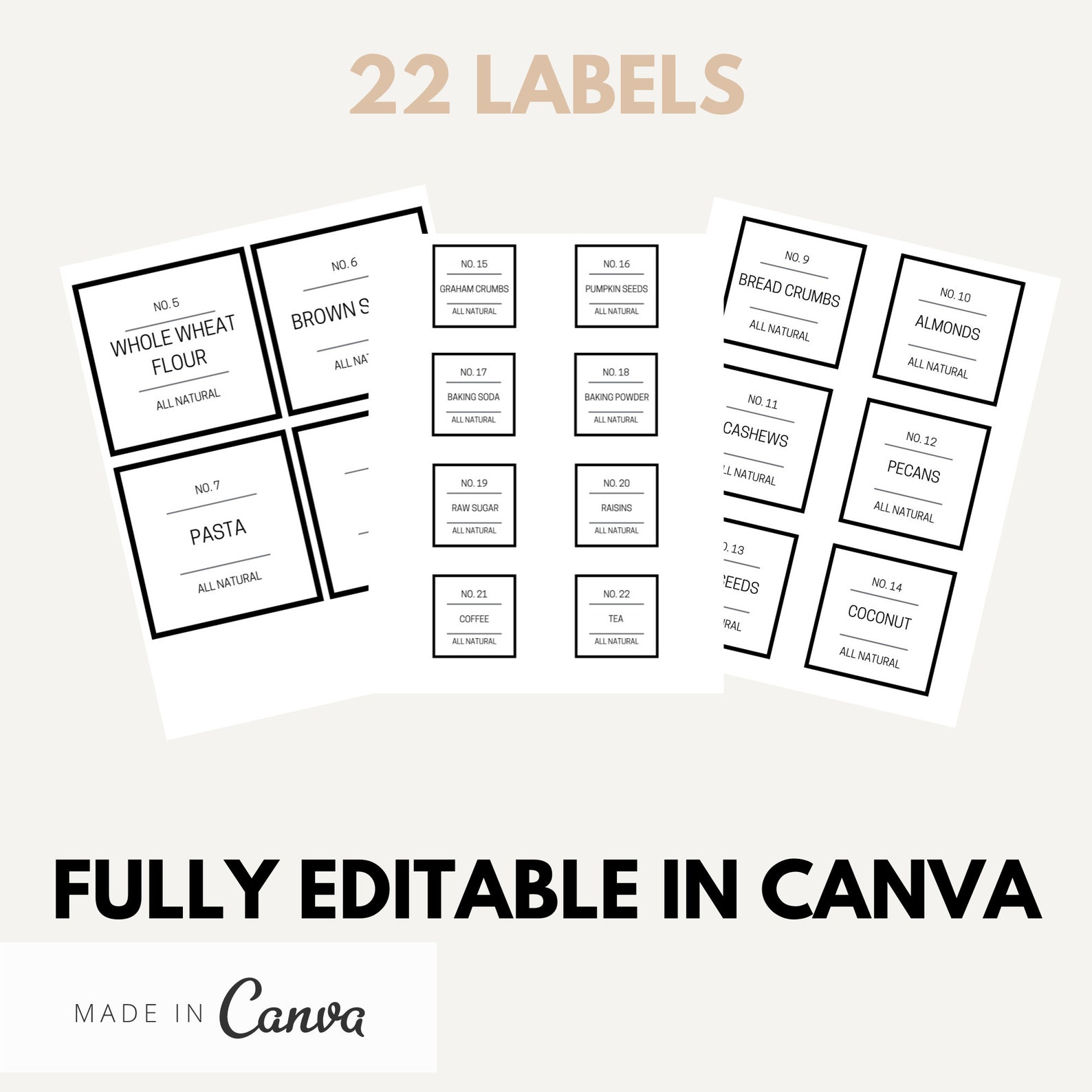 Printable Kitchen Labels Pantry Label Template Modern Minimalist Labels