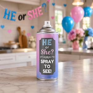 Gender Reveal Silly String Label, Printable He or She Baby Shower Spray Sticker Design