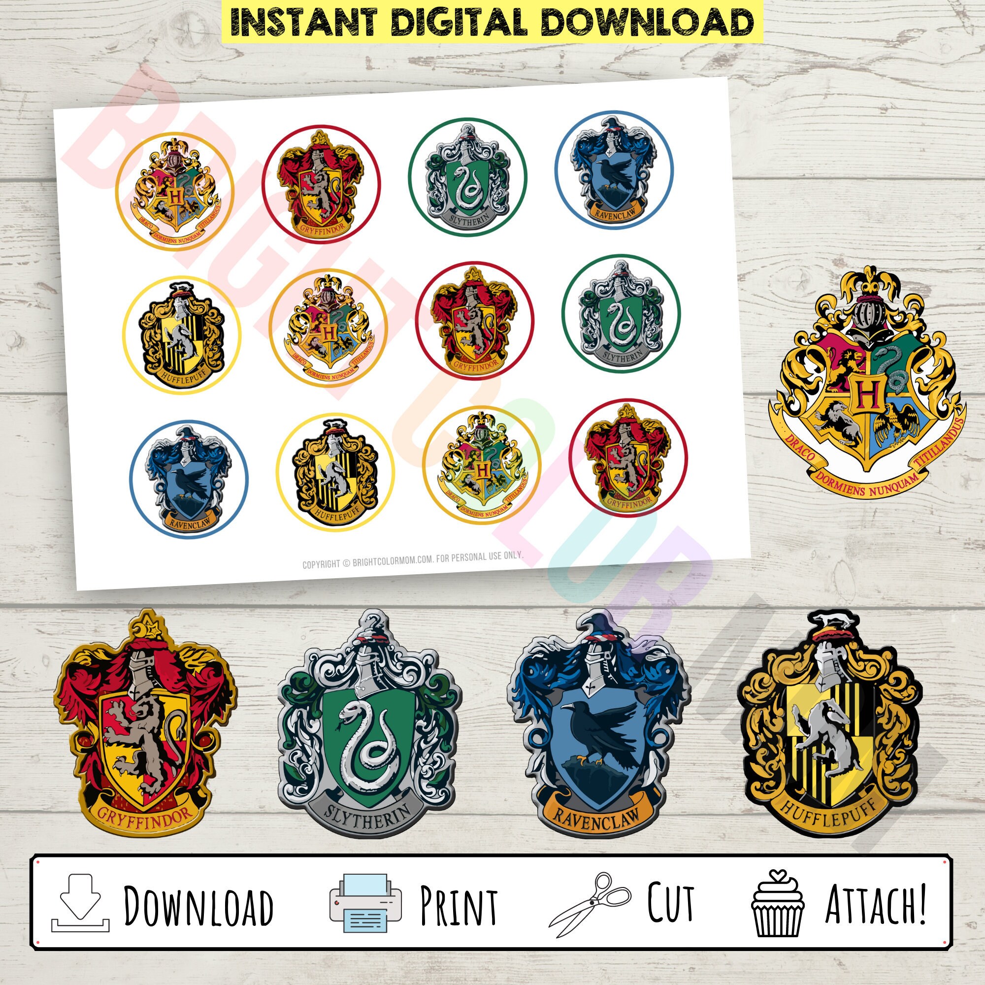 Printable Harry Potter House Crest Cupcake Toppers Print | Etsy