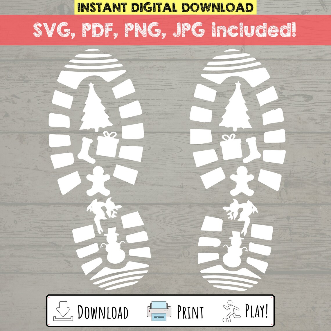 Santa Footprint Stencil Svg SVG PNG JPG Pdf Christmas - Etsy