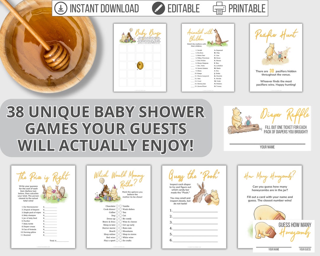 Classic Winnie-the-pooh Baby Shower Games, Editable Printable Vintage ...