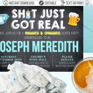 Editable Diaper Party Invitation, Digital Printable Man Shower Invite, Huggies and Chuggies Baby Shower for Men, Custom PNG PDF