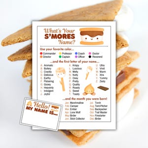 What's Your S'mores Name with Nametags, Fun Camping Activity for Kids and Adults