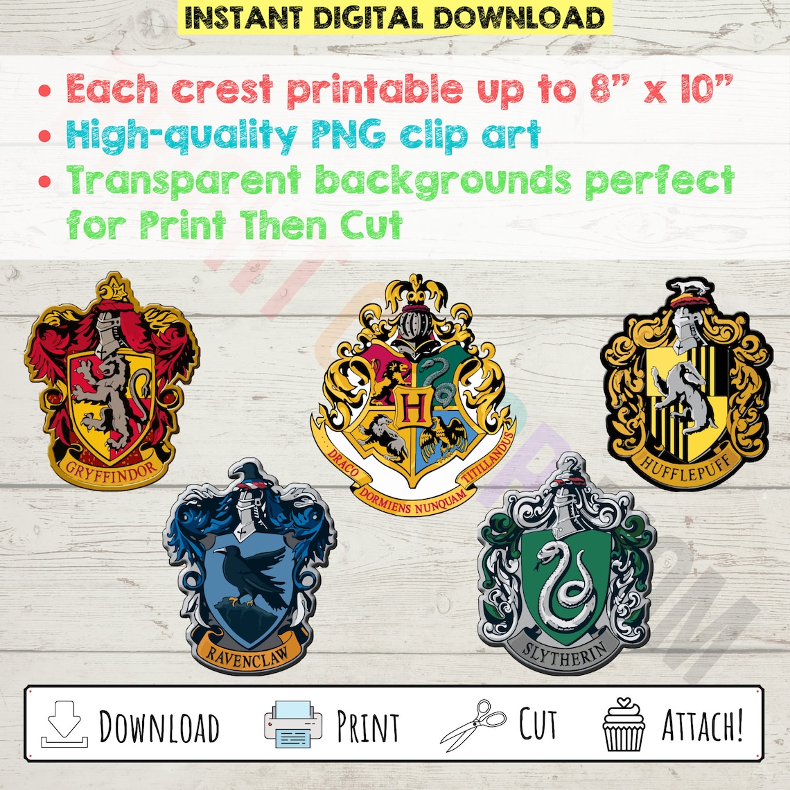 Printable Harry Potter House Crest Cupcake Toppers Print | Etsy