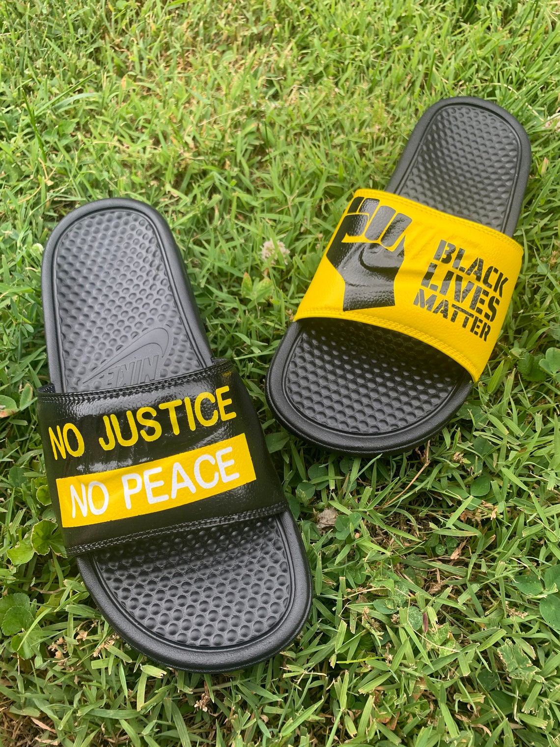 lime green and black nike slides
