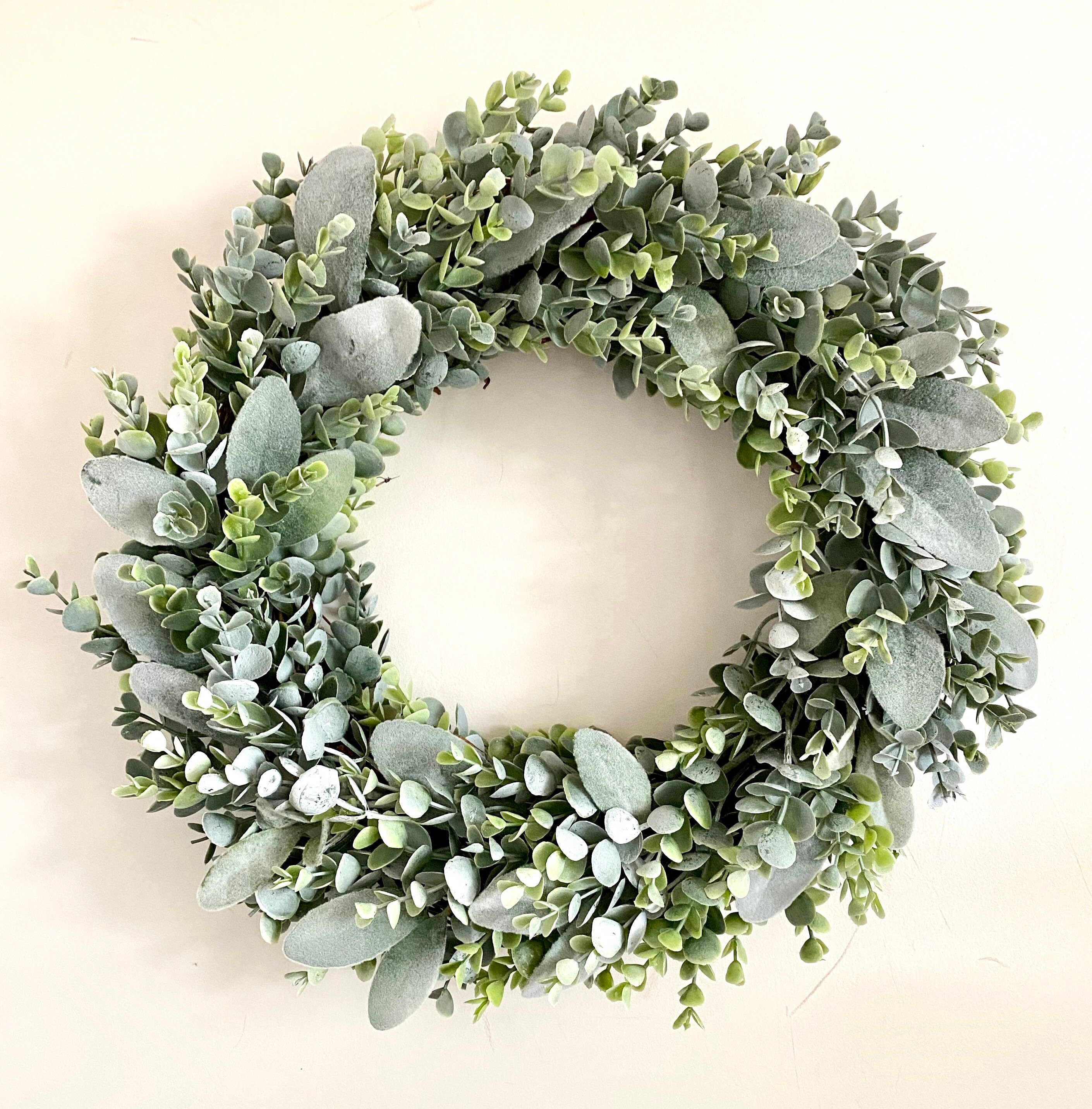 Eucalyptus and Lambs Ear Wreath, Eucalyptus Wreath, Faux Eucalyptus W…