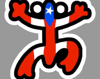PUERTO RICO FLAG, Coqui Taino,  sticker decal, bandera boricua Coqui Taino