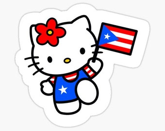 Puerto Rico Flag-Hello Kitty- PR Sticker  Decal,Hello Kitty Boricua #53