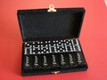 Personalized double six DOMINOES laser engraved Black tournament size white dots with spinners