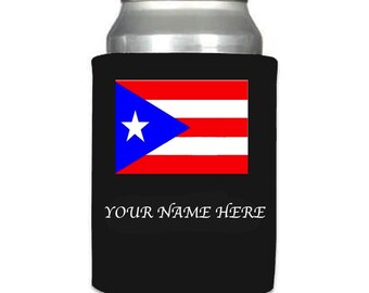 Puerto Rico Flag- Coolie, Koozie insulator for beer cans with your name