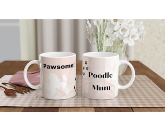 White 11oz Ceramic Mug poodle doodle standard mini black brown white dog pup puppy doggy gift mug merch
