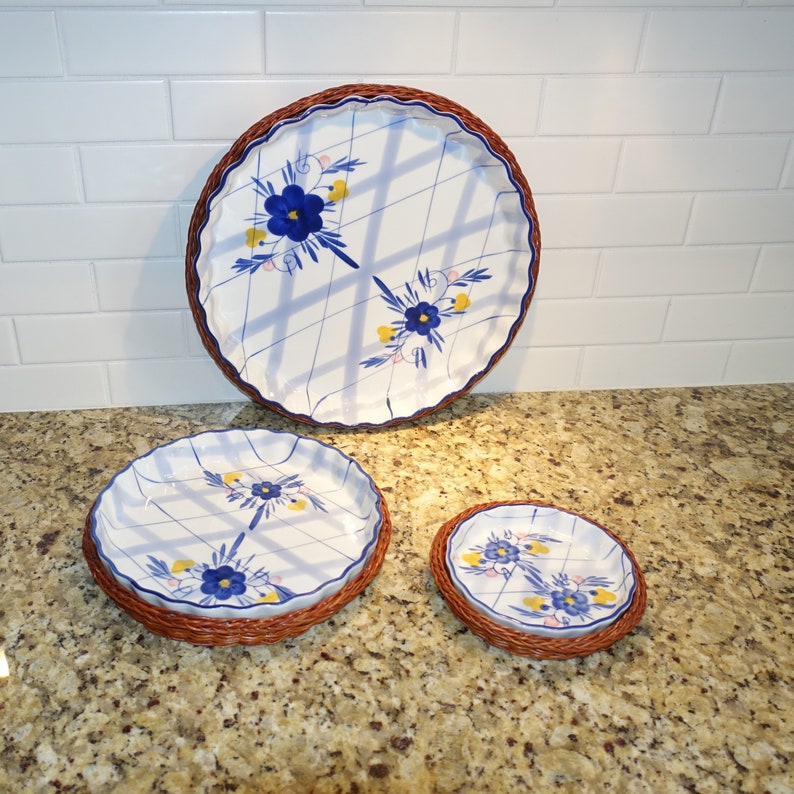 Ceramic French Fluted Quiche Pans With Wicker Serving Baskets Etsy