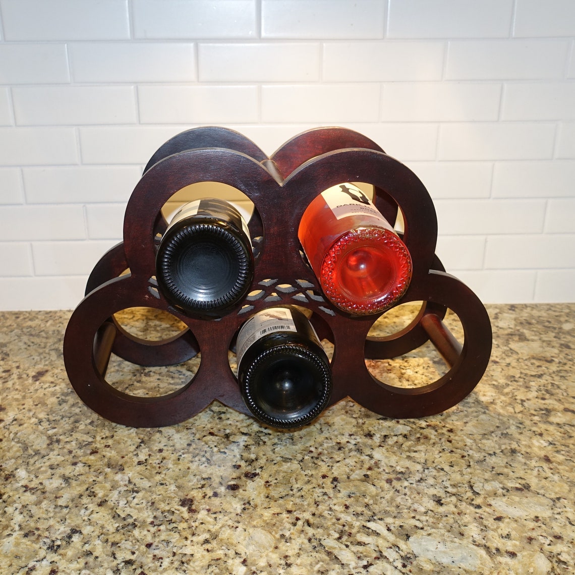Countertop Wine Rack Holds 5 Bottles Carved Cherry Wine Etsy