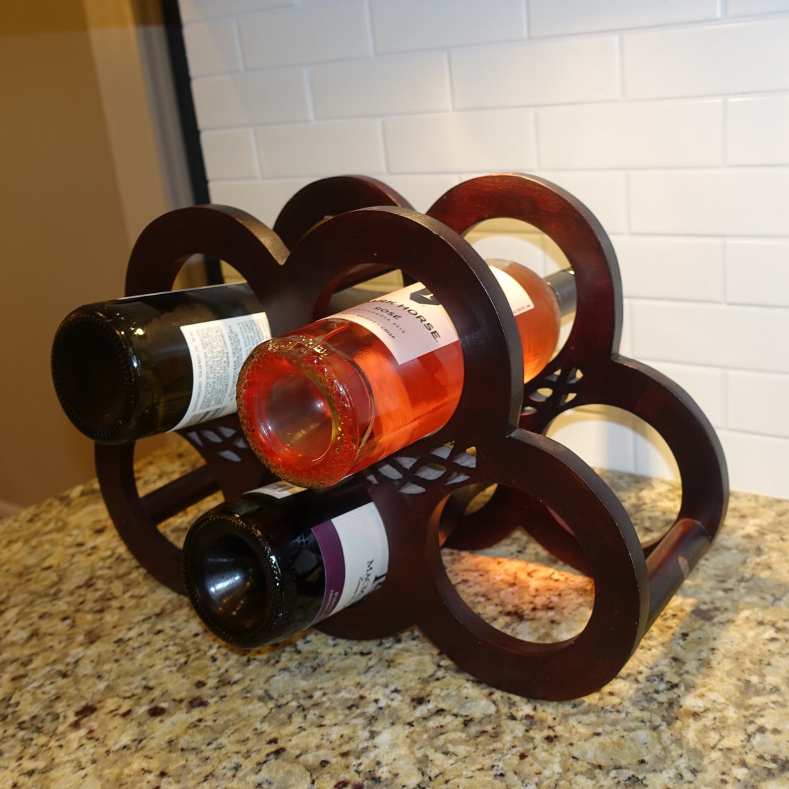 Countertop Wine Rack Holds 5 Bottles Carved Cherry Wine Etsy