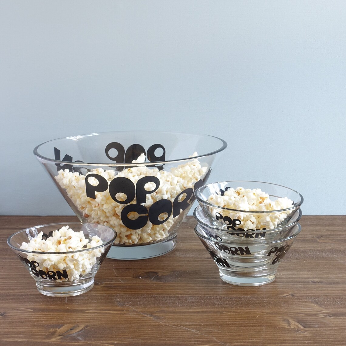 Wheaton Glass Popcorn Bowl Set Set of 5 Popcorn Serving Set Etsy