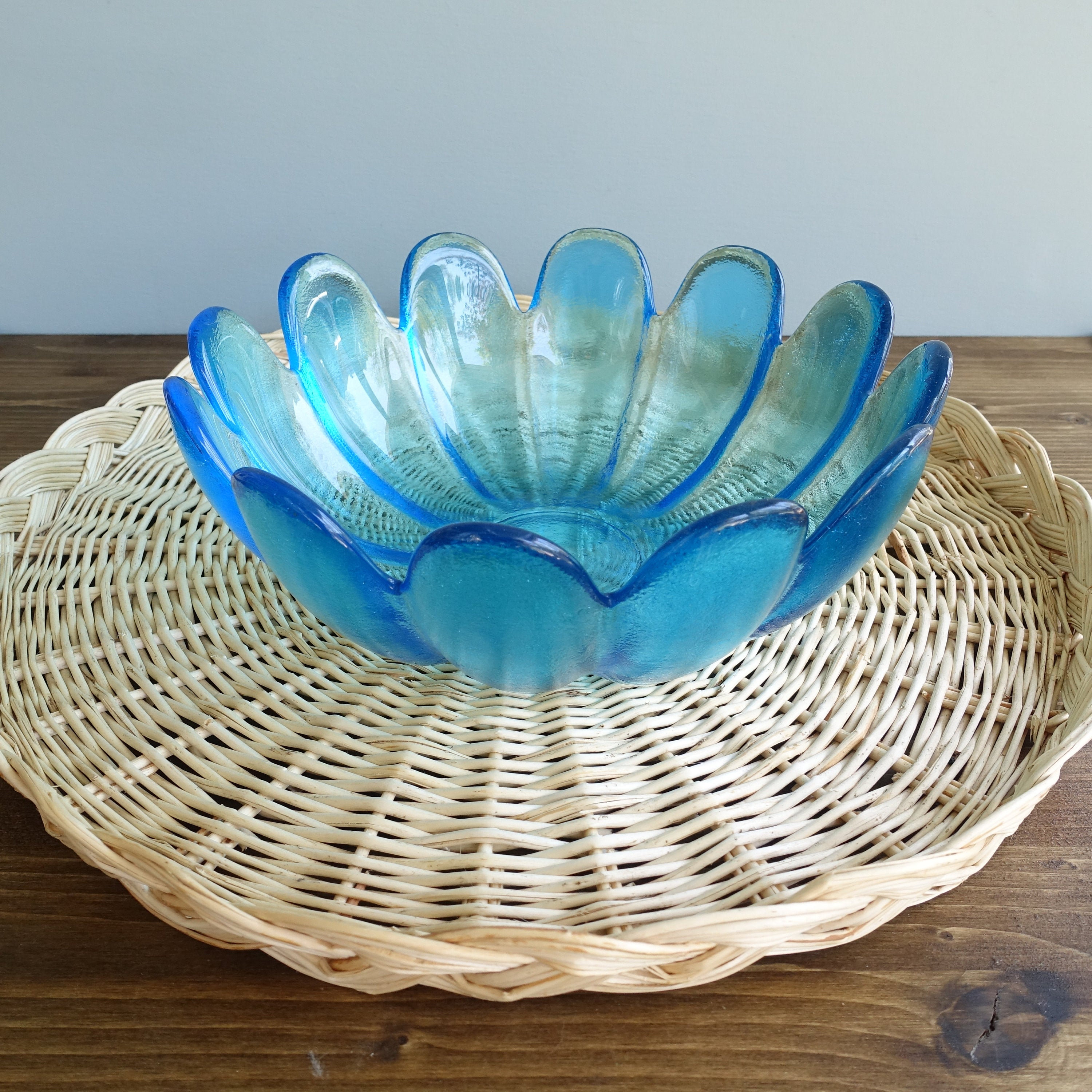 Blue Lotus Bowl Blenko Large Salad Bowl Vintage Large Blue Etsy