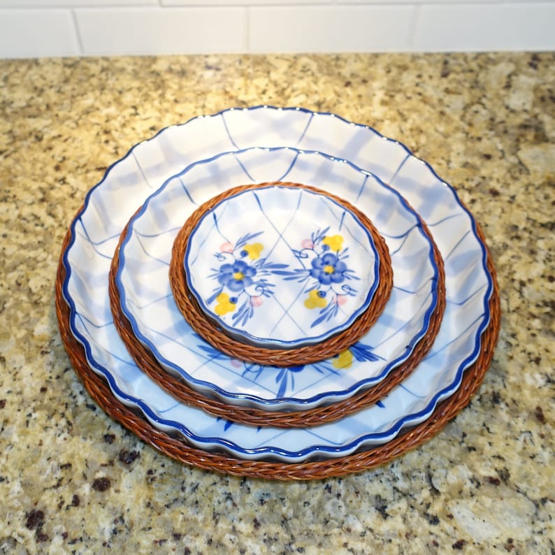 Ceramic French Fluted Quiche Pans With Wicker Serving Baskets Etsy