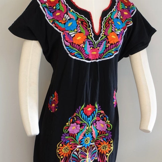 Vintage Mexican Cotton Dress Women's Hand Embroide