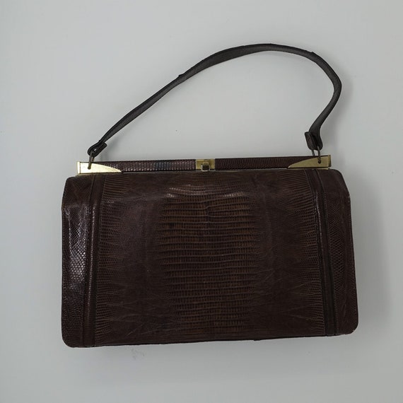 1950s Embossed Faux Lizard Brown Reptile Handbag T