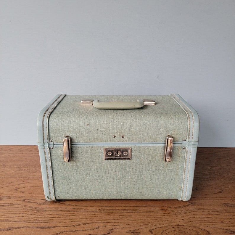 1950s Royal Traveller Blue Tweed Hardsided Train Case Etsy