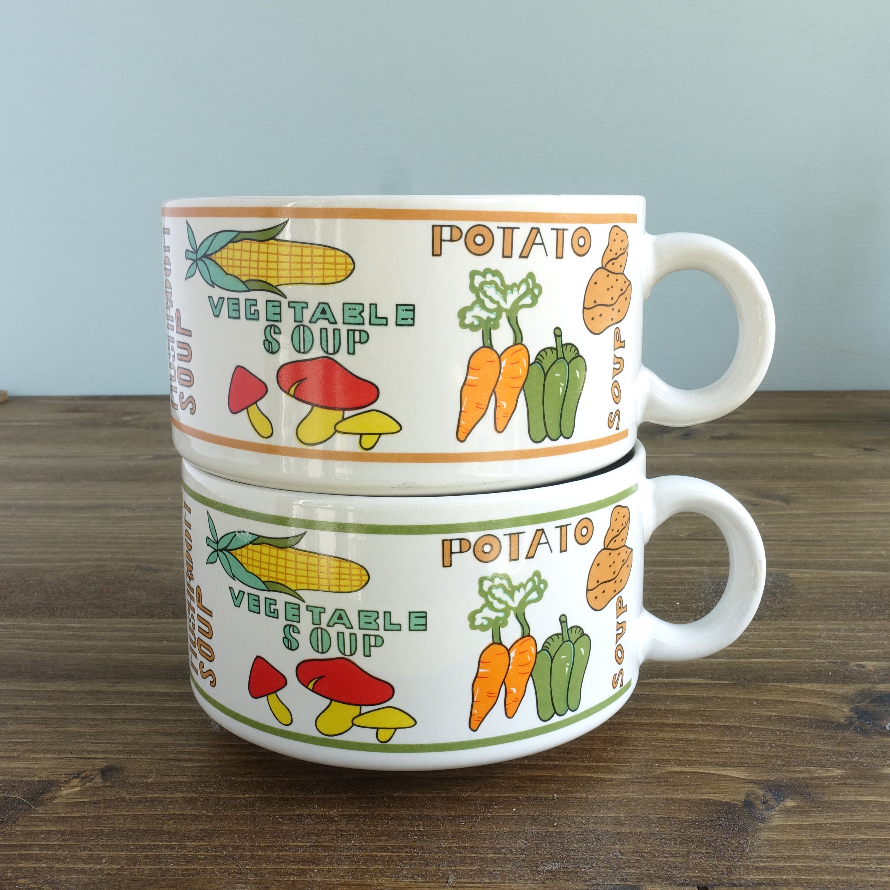 Soup Mug Set For 2 1970s Soup Mugs Vintage Soup Mugs For 2 Etsy