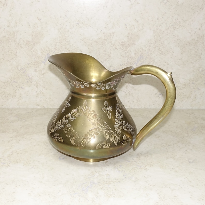 Brass Engraved Pitcher Made in India Brass Pitcher Etsy