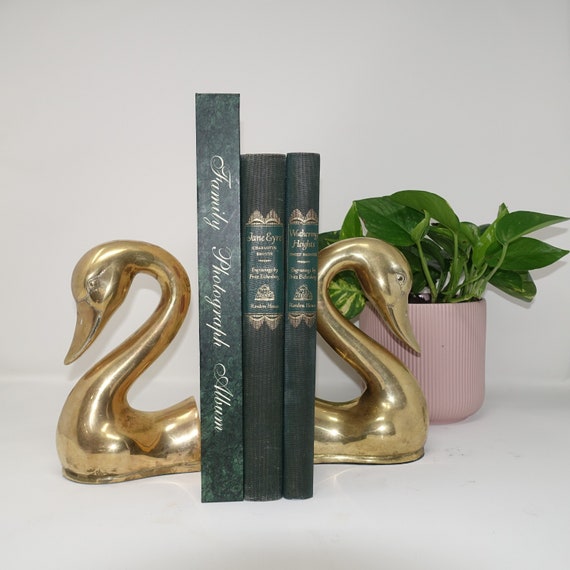 Set of 2 Brass Swan Bookends Large Vintage 1970s Bookends Etsy