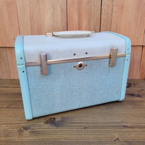 VINTAGE Samsonite Blue Tweed Hardsided Train Case Mid Etsy