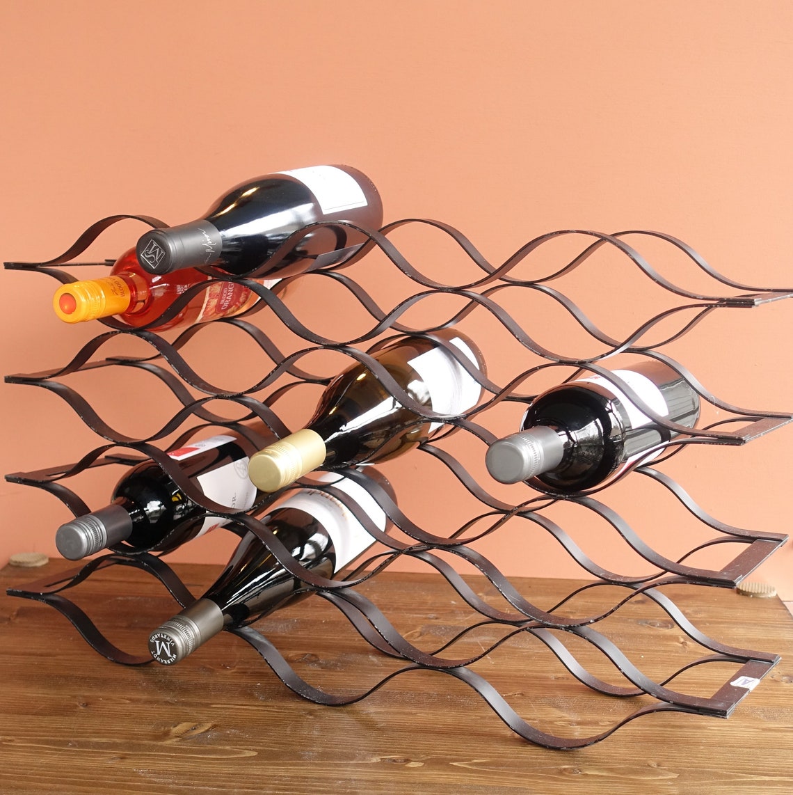 Retro Countertop Black Wrought Iron Wine Rack Vintage Holds Etsy