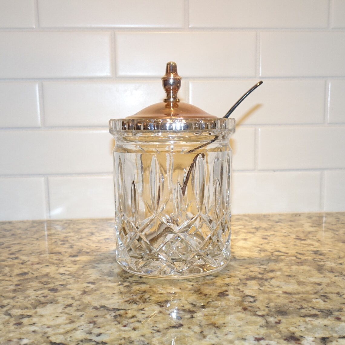 Vintage Pressed Glass Jam Jar with Copper Colored Lid and Etsy