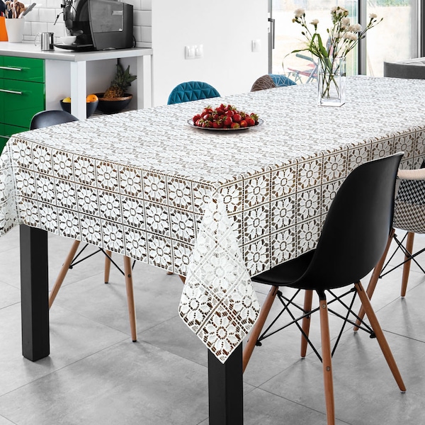 Weisse Spitze Tischdecke aus Jacquard-Stoff