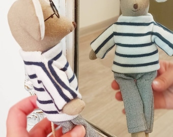 Handmade Linen Mouse Doll, Miniature Plush Toy