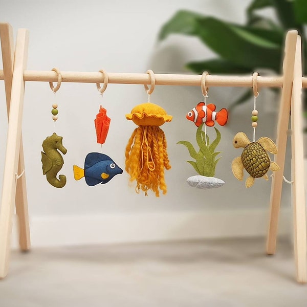 Nautical Baby Play Gym, Ocean Baby Mobile, Hanging Toys Set, Activity Baby Gym, Sea Baby Nursery Decor, Octopus Baby Mobile, Wooden Baby Gym