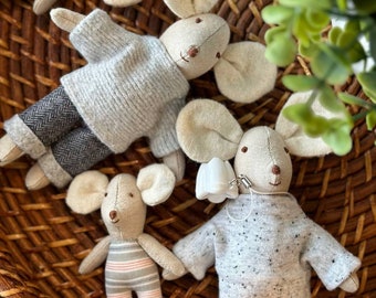 Mouse family dolls｜Linen mouse｜Dollhouse Mouse｜Cotton mouse｜Miniature dolls｜Mice stuffed doll｜Maileg Mice｜Tilda mouse｜Soft Mouse｜Fairy Mouse