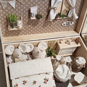 Maleta de casa de muñecas 1:12 / Casa de muñecas en miniatura vintage / Casa de ratón Maileg ｜Caja de regalo para niños ｜Juguetes de lino ｜Juguete de casa de muñecas ｜Familia de títeres de ratón