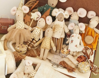 Puppenstube Maus|Linen Maus Spielzeug|Mouse Familie Puppe|Cotton Maus|Miniature Puppen|Mice Stoffpuppe| Stoffpuppe|Tilda Maus|Soft Mouse|Mice