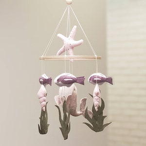 Whale Baby Mobile, Pink Baby Girl Mobile, Ocean Baby Mobile, Sea Baby mobile, Décoration de pépinière nautique, Marine Baby Mobile, Crib Baby Mobile