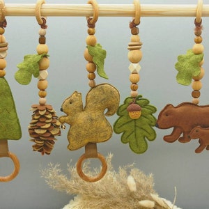 Woodland Baby Gym, Green Forest Baby Mobile, Hanging Baby Gym Toys Set, Forest Animal Toys, Wooden Baby Gym, Activity Gym, Organic Baby Gym