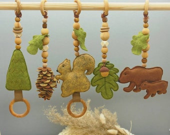 Gimnasio de bosque para bebés, móvil de bosque verde para bebés, juego de juguetes colgantes para gimnasio para bebés, juguetes de animales del bosque, gimnasio de madera para bebés, gimnasio de actividades, gimnasio orgánico para bebés