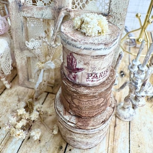 Miniature Hat Boxes Set | Beige Shabby Chic Dollhouse Decor 1:12