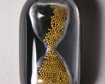 Cabochon in vetro per ore per gioielli, oro granulato, quarzo con tormalina nera sostenuta da ossidiana di mogano, 32 mm x 18 mm x 12 mm
